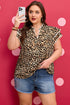All Over Leopard Print Ruffled Short Sleeve Western Blouse