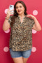 All Over Leopard Print Ruffled Short Sleeve Western Blouse