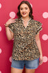 All Over Leopard Print Ruffled Short Sleeve Western Blouse