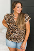 All Over Leopard Print Ruffled Short Sleeve Western Blouse