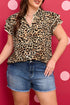 All Over Leopard Print Ruffled Short Sleeve Western Blouse