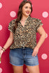 All Over Leopard Print Ruffled Short Sleeve Western Blouse