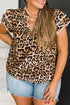 All Over Leopard Print Ruffled Short Sleeve Western Blouse
