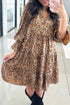 All Over Leopard Print Ruffled Sleeve Tiered Mini Dress