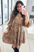 All Over Leopard Print Ruffled Sleeve Tiered Mini Dress