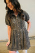 All Over Leopard Print Short Sleeve Pleated Denim Mini Dress