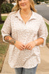 All Over Leopard Print Tab Sleeve V Neck Blouse