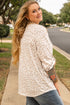 All Over Leopard Print Tab Sleeve V Neck Blouse