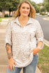 All Over Leopard Print Tab Sleeve V Neck Blouse