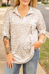 All Over Leopard Print Tab Sleeve V Neck Blouse