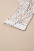 All Over Leopard Print Tab Sleeve V Neck Blouse