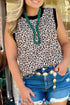 All Over Leopard Print Western Contrast Trim Tank Top