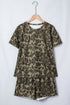 All Over Leopard Print Western Crew Neck Short Sets