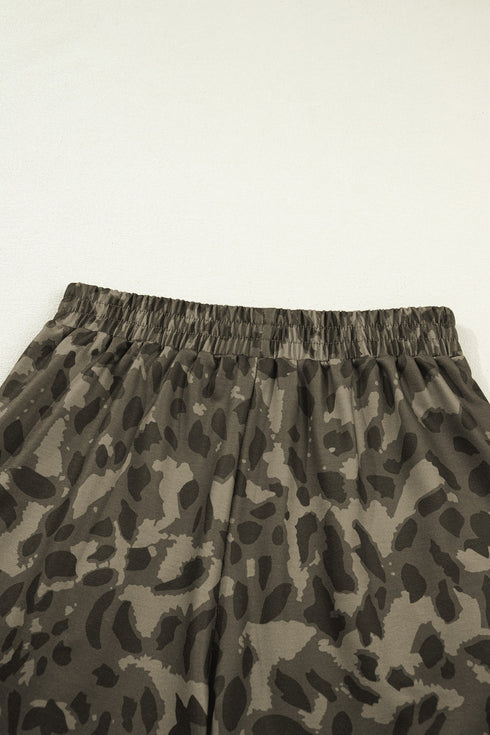 All Over Leopard Print Western Crew Neck Short Sets