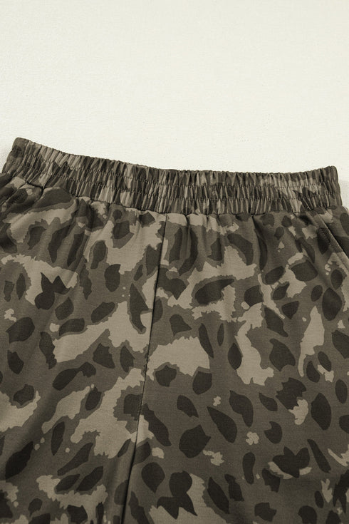 All Over Leopard Print Western Crew Neck Short Sets