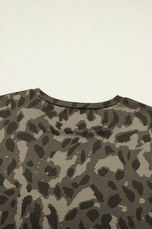 All Over Leopard Print Western Crew Neck Short Sets