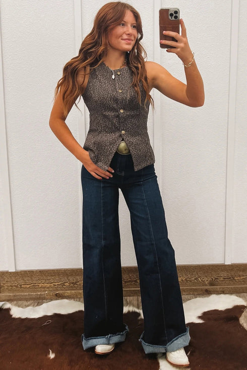 All Over Leopard Print Western Denim Vest