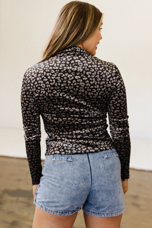 All Over Leopard Print Western Pullover Long Sleeve Top