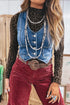 All Over Leopard Print Western Pullover Long Sleeve Top