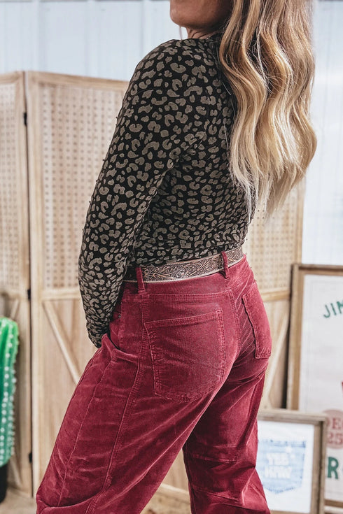 All Over Leopard Print Western Pullover Long Sleeve Top