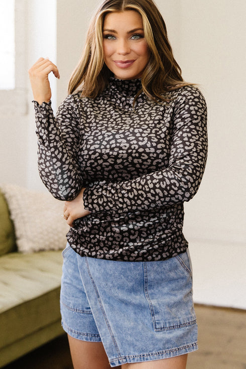 All Over Leopard Print Western Pullover Long Sleeve Top
