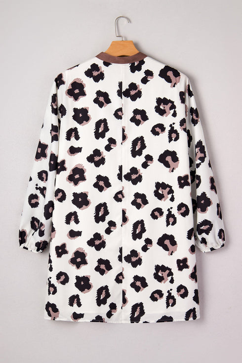 All Over Leopard Print Western V Neck Shift Mini Dress