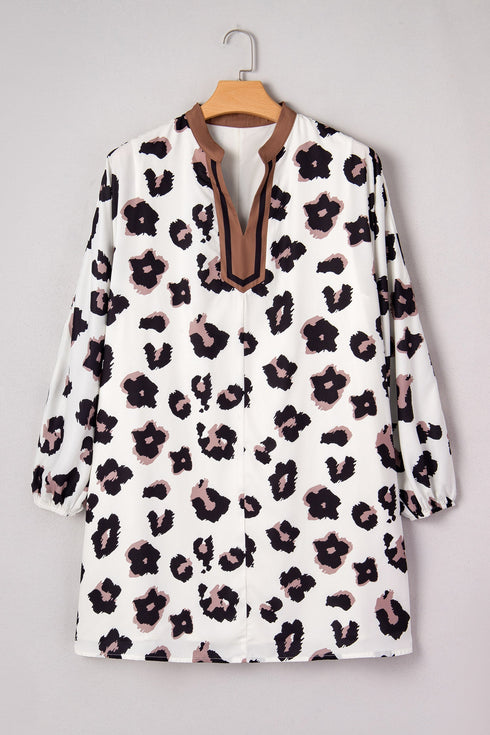 All Over Leopard Print Western V Neck Shift Mini Dress