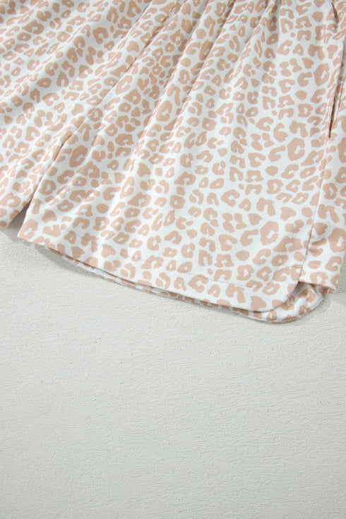 All Over Leopard Print Western Zip Polo Short Set