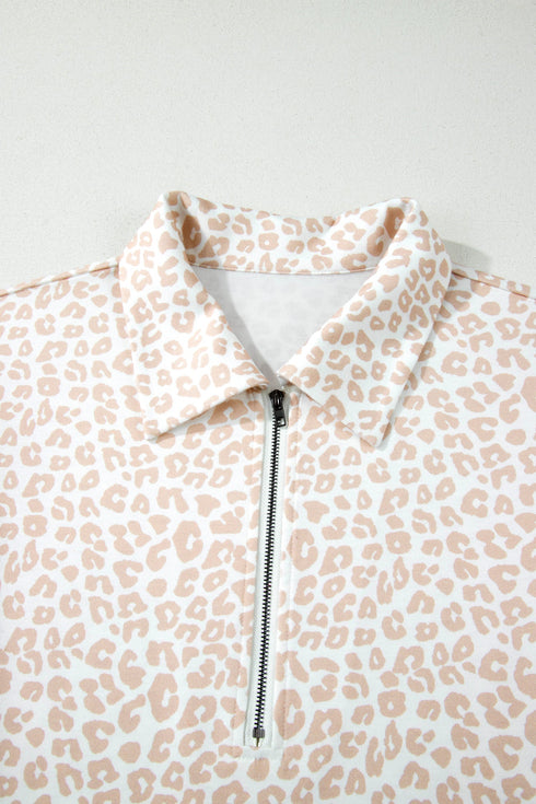 All Over Leopard Print Western Zip Polo Short Set