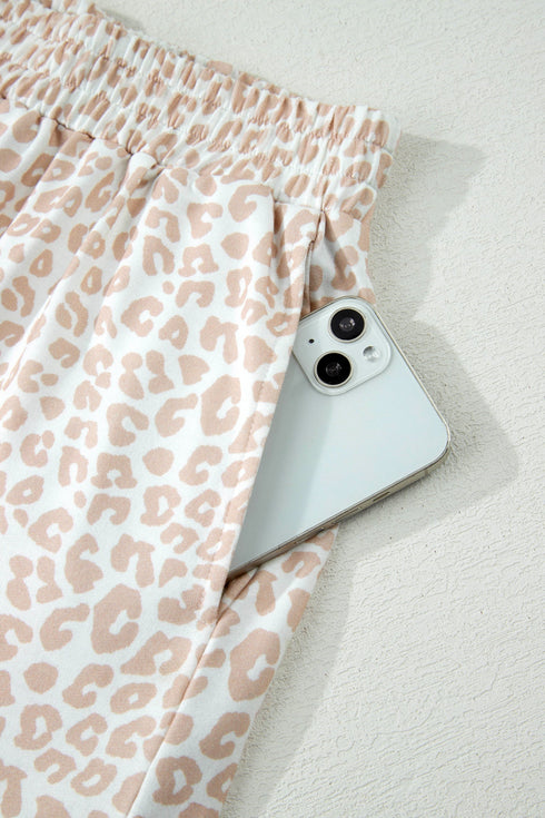 All Over Leopard Print Western Zip Polo Short Set