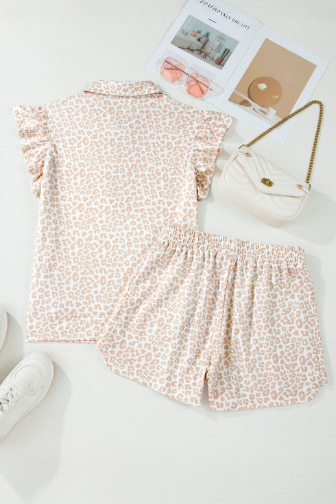 All Over Leopard Print Western Zip Polo Short Set