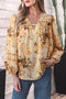 All Over Paisley Decorative Binding V Neck Shift Blouse