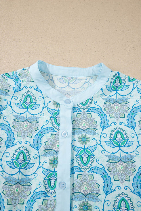 All Over Paisley Print Puff Sleeve Bohemian Shirt