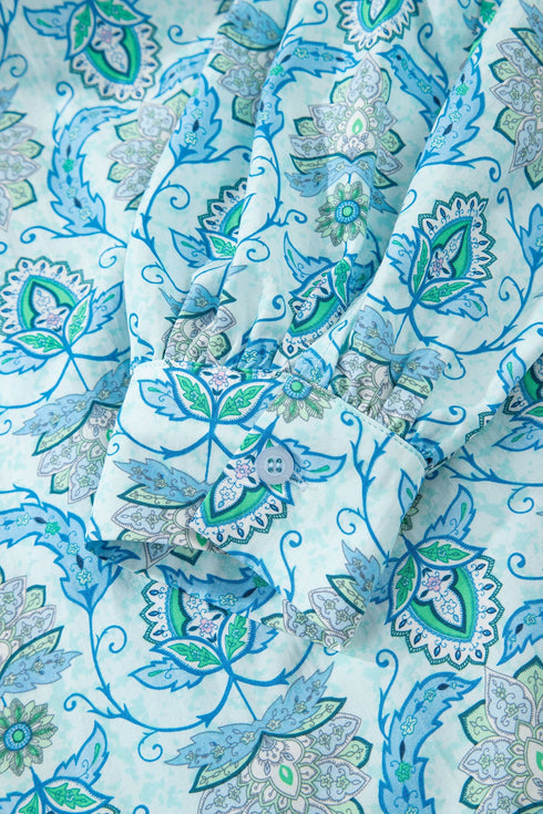 All Over Paisley Print Puff Sleeve Bohemian Shirt