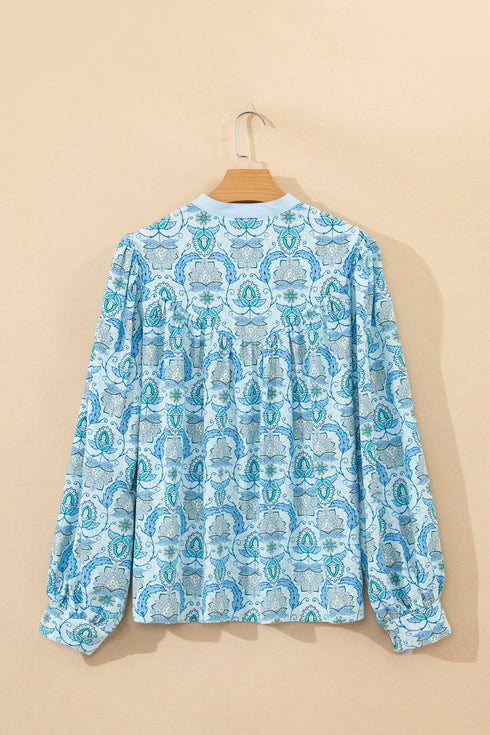 All Over Paisley Print Puff Sleeve Bohemian Shirt