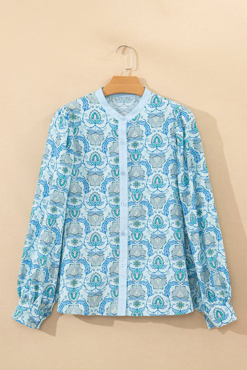 All Over Paisley Print Puff Sleeve Bohemian Shirt