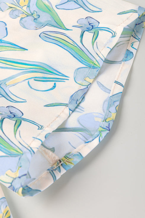All Over Print Collared Short Sleeve Shift Floral Dress