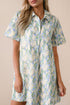 All Over Print Collared Short Sleeve Shift Floral Dress