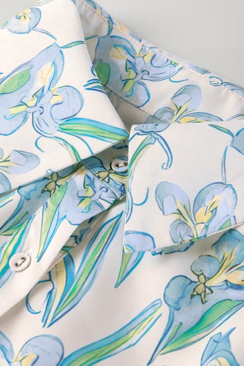 All Over Print Collared Short Sleeve Shift Floral Dress