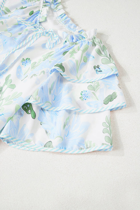 All Over Print Layered Short Sleeve Mini Floral Dress