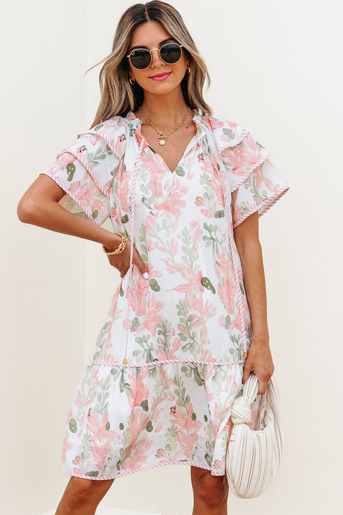 All Over Print Layered Short Sleeve Mini Floral Dress