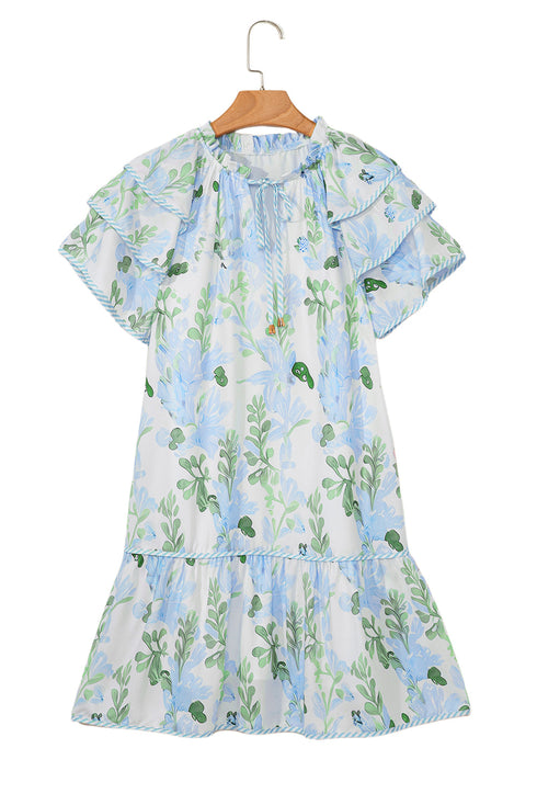 All Over Print Layered Short Sleeve Mini Floral Dress