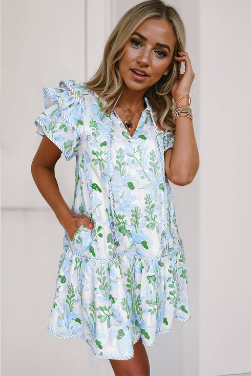All Over Print Layered Short Sleeve Mini Floral Dress
