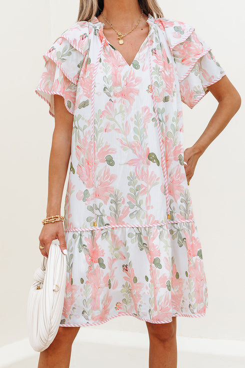 All Over Print Layered Short Sleeve Mini Floral Dress