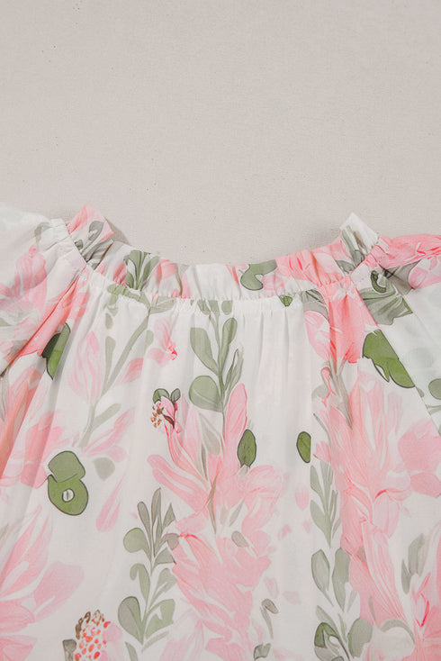 All Over Print Layered Short Sleeve Mini Floral Dress