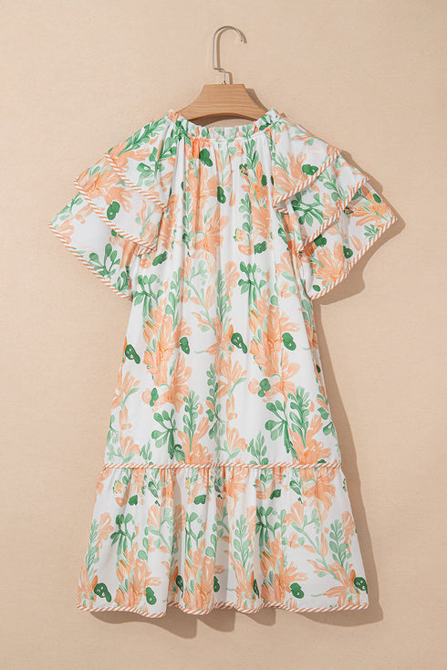 All Over Print Layered Short Sleeve Mini Floral Dress
