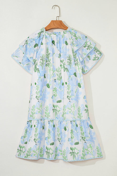 All Over Print Layered Short Sleeve Mini Floral Dress