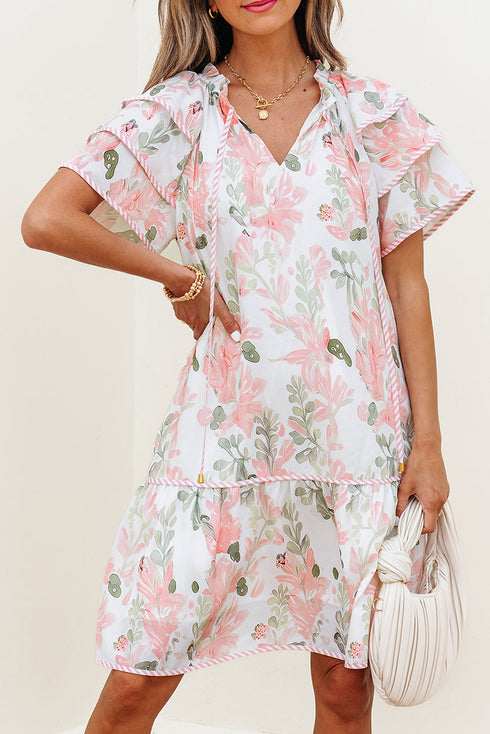 All Over Print Layered Short Sleeve Mini Floral Dress