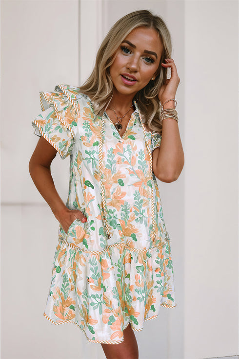 All Over Print Layered Short Sleeve Mini Floral Dress