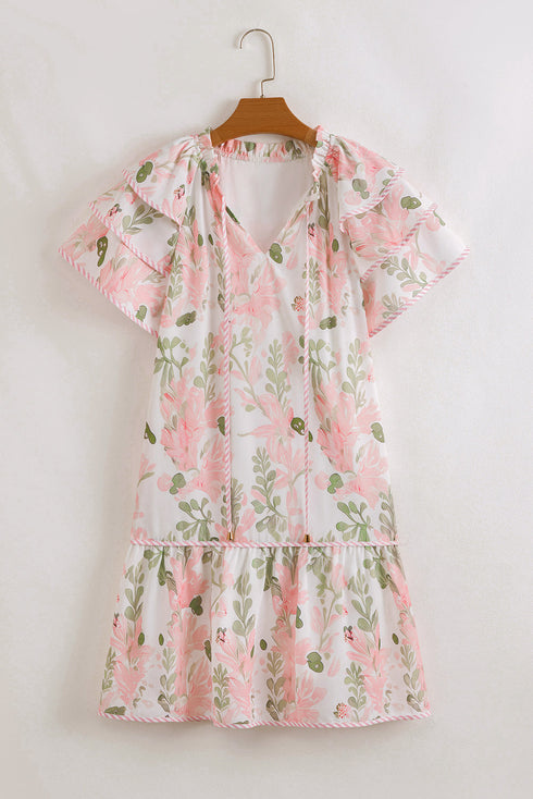 All Over Print Layered Short Sleeve Mini Floral Dress